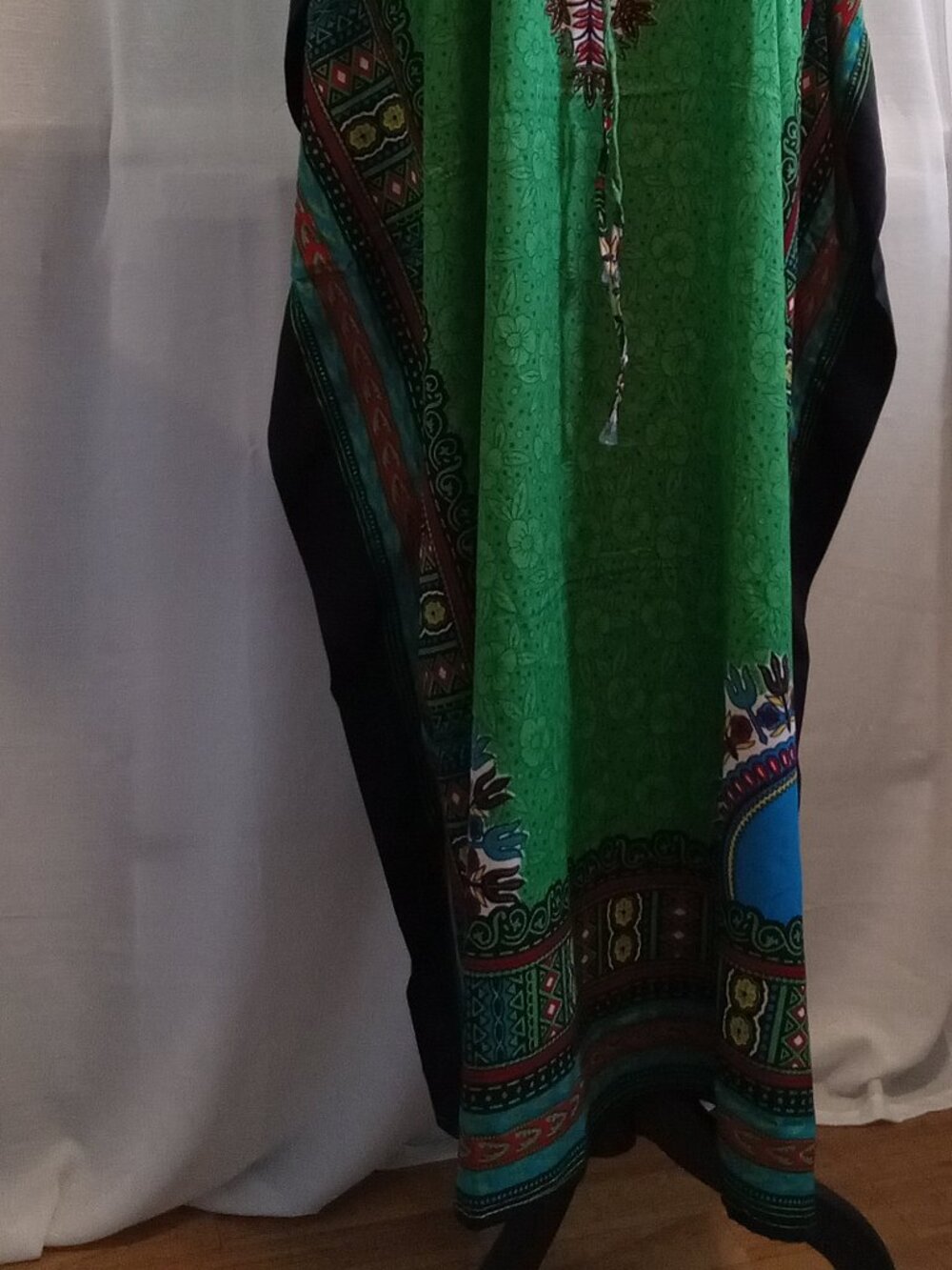 Dashiki Dress Kaftan Poncho Hippie Drawstring Djabella Green One Size - Picture 3 of 16